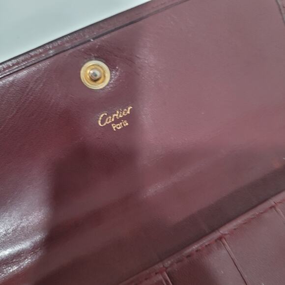 Cartier Vintage Wallet Trifold Leather Bordeaux Red Medium Retro Kisslock Fair - Picture 4 of 11